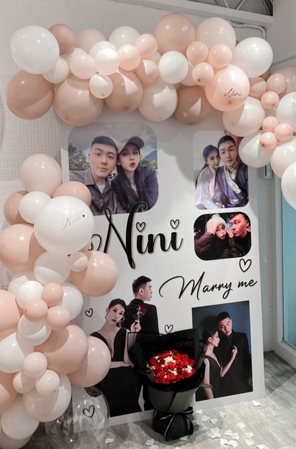 乾燥玫瑰粉 求婚設計款合照背板